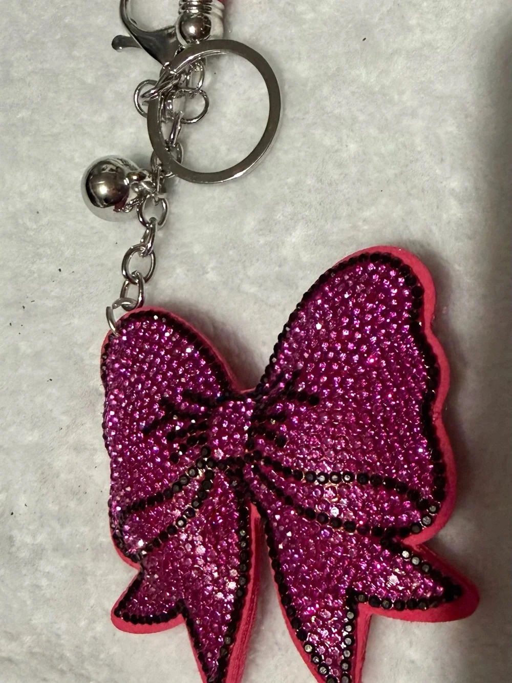 Hot Pink Bow/with Black Rhinestone Trim Charm with Tassel